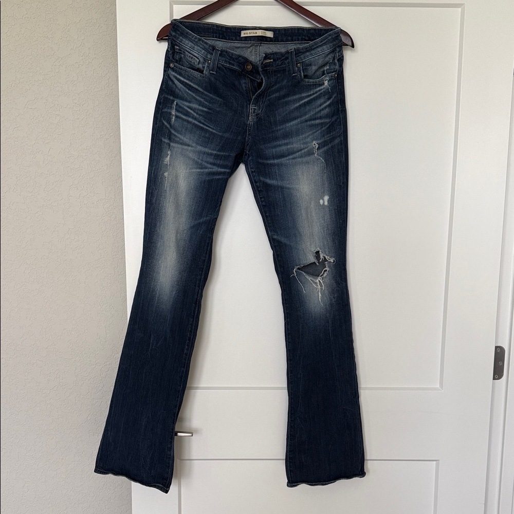 Big Star Dark Blue Distressed Flare Jeans